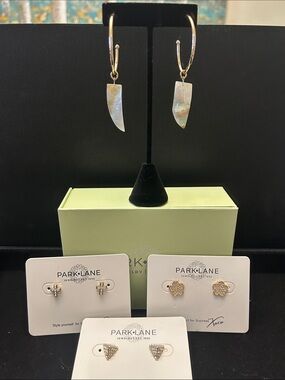 Park Lane Gold Hoop Earrings with Mother-of-Pearl Drops and 3 pair of studs.